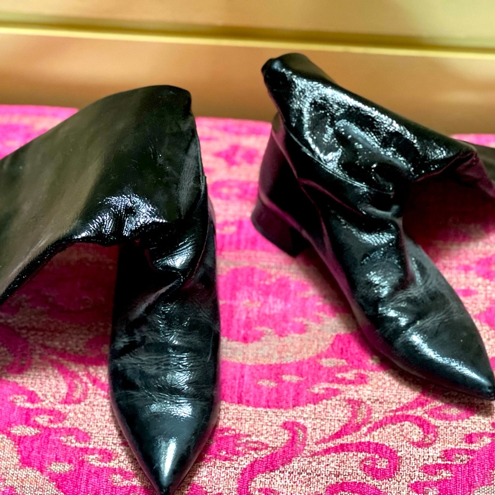 Italian made/bought patent leather, high boots, small heel